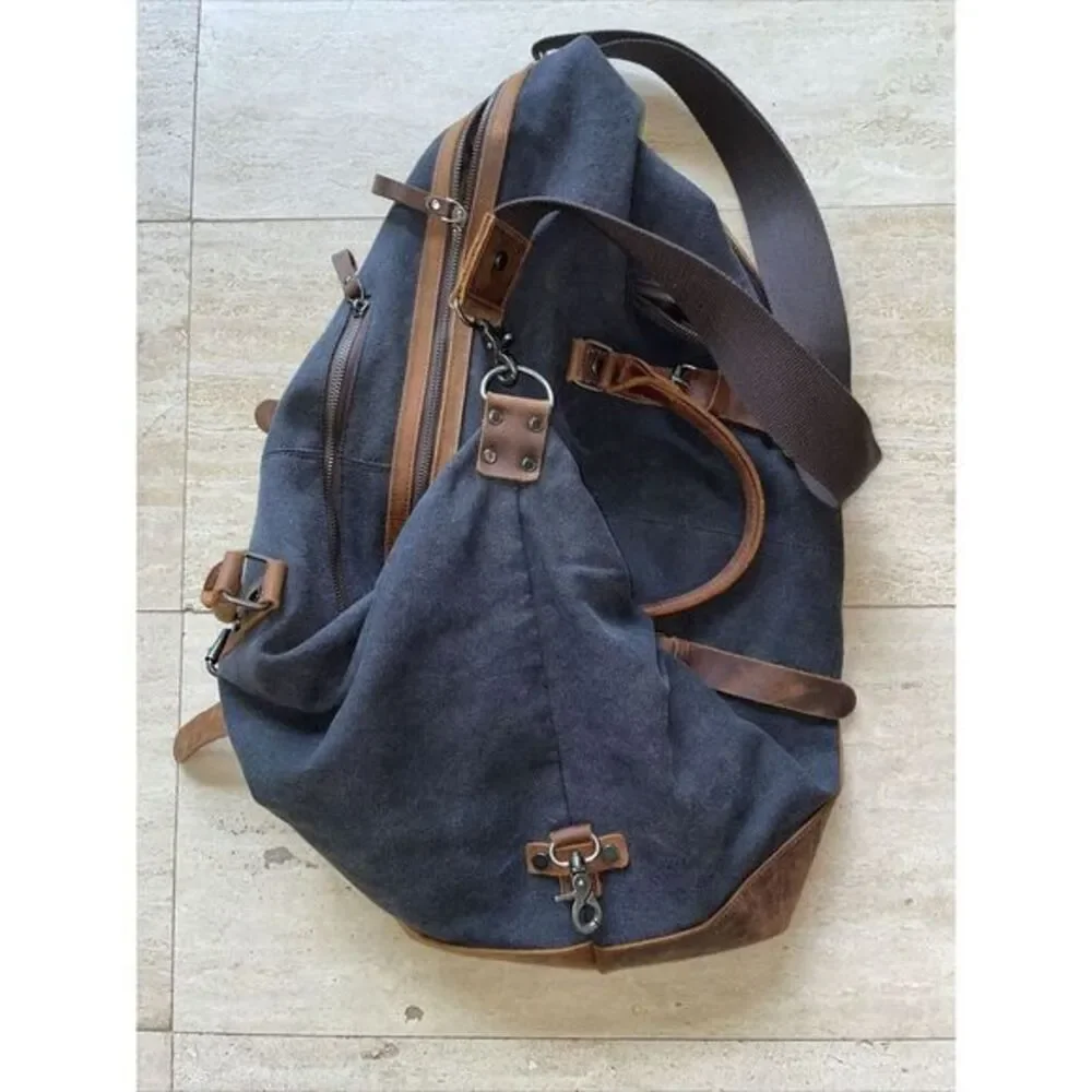 BLUBOON Weekender Overnight Duffel Bag Canvas Leather Rustic‎ 20x9x16